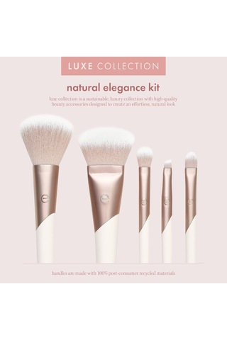 Luxe Natural Elegance Profesyonel Yüz Makyajı Ve Fondöten Fırça Seti, Yüz, Yanak Ve Göz Makyajı İçin Premium Fırça Seti, Sentetik Makyaj Fırçaları, Vegan Ve Zulüm İçermez, 5 Parça Set