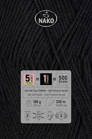 Cotton Lüks - 97568 Siyah - 5'li Paket - 100gr/330m - Pamuklu Hırka Yelek Amigurumi İpi