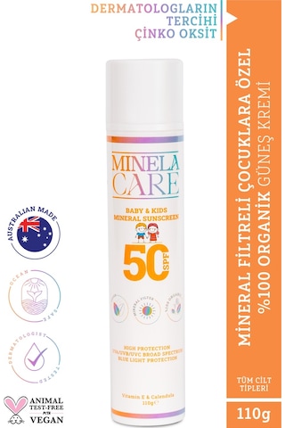 Minela Care Organik Mineral Filtreli Bebek Ve Çocuk Güneş Kremi SPF50 110 G