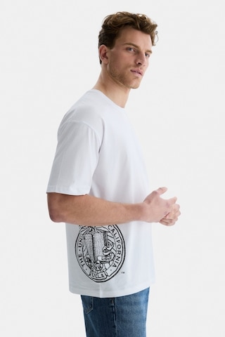 Ucla Ignıso Beyaz Bisiklet Yaka Baskılı Oversize Erkek Tshirt Beyaz