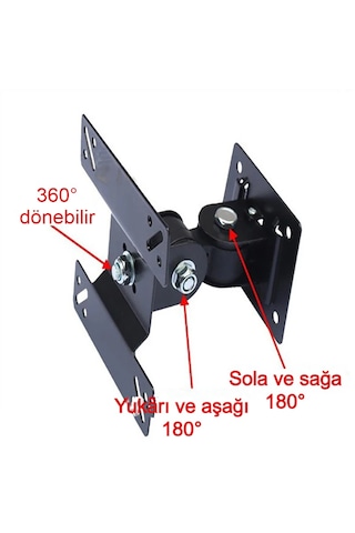 14-24'' Led Lcd Tv Duvar Askı Aparatı 180 Dönebilen, 15kg, Siyah