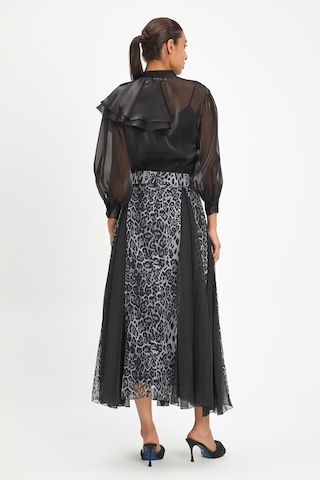 Kadın Leopar Desenli Şifon Etek - Katmanlı, Hafif Ve Zarif Tasarım - Günlük Ve Özel Davet Kullanımı İçin Etek Gri