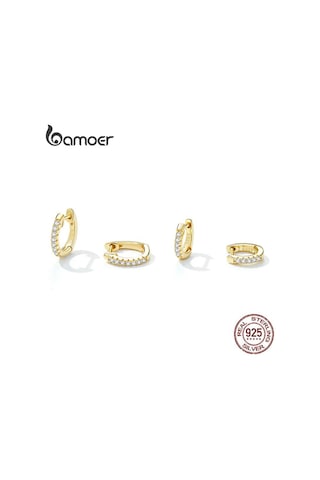 Gümüş Bamoer Hakiki 925 Ayar Gümüş Yuvarlak Daire Halka Küpeler Kadınlar İçin Altın Renk Küpe Ayar Gümüş Takı Hediye L