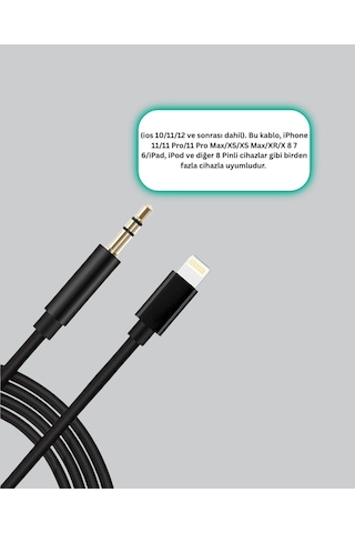 Lightning Girişli Cihazlar İçin 3.5mm Aux Ses Kablo Dönüştürücü 1m Standart