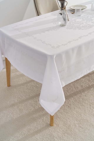 Rivaistanbul Jumbo Jakar Beyaz Sıvı İtici Leke Tutmaz Masa Örtüsü 160x220 Cm Beyaz