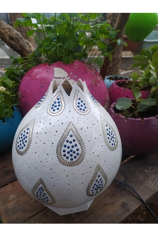 Su Damlası Desenli Beyaz Renk Su Kabağı Lamba Beyaz