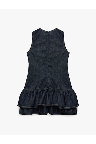 Koton Pamuklu Rahat Kalıp Kolsuz Bisiklet Yaka Katlı Mini Jean Elbise Koyu İndigo 7wal80009md Indigo