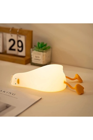 Yalan Düz Ördek Gece Lambası, Led Squishy Ördek Lamba, Sevimli Krem