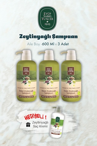 Zeytinyağlı Şampuan 600 Ml X 3 Ve Saç Kremi Hediyeli Tüm Saçlar