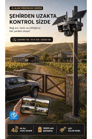 O-kam Ok335 Premium Serisi 12mp 4 Kameralı 4g Çift Solar Panel Gece Görüş 180gb 12ayx15gb İnternet +128gb Hafıza Akıllı Kamera