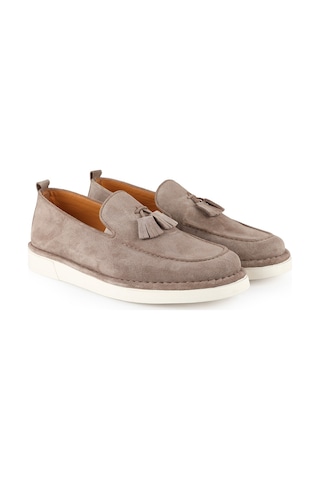 Libero Erkek Loafer Ayakkabı Hakiki Süet Deri Püskül Detaylı Pratik Slip-on Esnek Hafif Beyaz Eva Taban L6041 Vizon