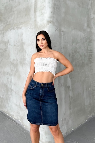 HLT Jeans Koyu Mavi Kadın Regular Fit Yüksek Bel Orta Boy Denim Kot Etek Alice-4006 Koyu Mavi