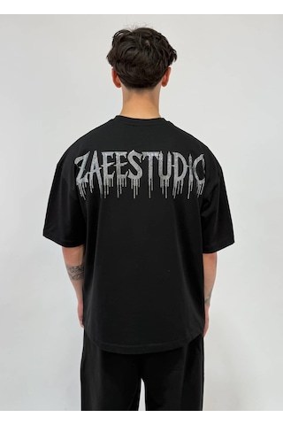 Zaee Star Taşlı Oversize Premium Tişört Siyah