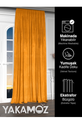 Yakamoz Kadife Görünüm Portakal Rengi Ada Fon Perde Ekstraforlu Velvet Touch Serisi Portakal Rengi Portakal