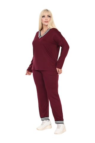 Melsay Butik Bordo V Yaka Yakası Şerit Detaylı Eşofman Takımı Bordo