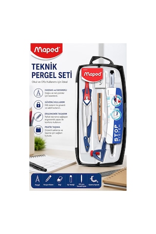 Metal Pergel Seti 7 Parça 1 Maped Stop System Profesyonel Pergel Çizim Proje Matematik Geometri Mimari Çizim Seti