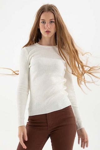 Fashion Friends Kadın Fitilli Bisiklet Yaka Kazak 23k0290k1 Ekru