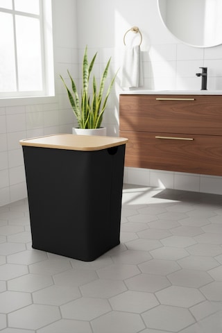Bambu Çerçeveli 100 Litre Kapaklı Katlanabilir Çamaşır Sepeti, 2 Bölmeli Kirli Sepeti 60x54x33 Siyah
