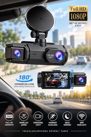 Shnstore Ön Arka Kayıt 1080p Full Hd 180 Geniş Açı Şarjlı Kullanım Shntknd0720