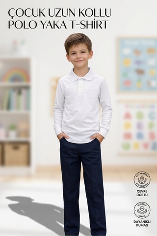 Erdem Kıds Unisex Kız Erkek Çocuk Polo Yaka Pamuklu Uzun Kol Beyaz F2:f100günlük Basic Okul Tişört Beyaz Beyaz
