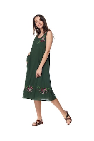 Şile Bezi Yeşil Kolsuz Nakışlı Elbise
