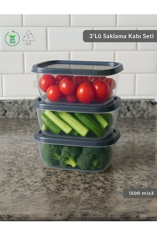 Jet's Home 3'lü Saklama Kabı Seti Kare Erzak Kabı Bpa Free Derin Dondurucu İçin Uygun 1500 Ml Şeffaf