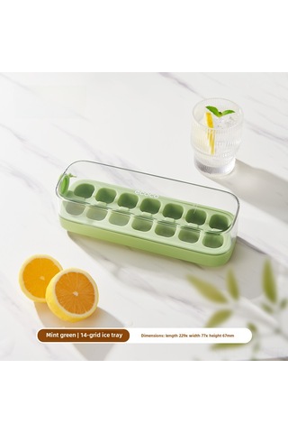 Dianziye Yeşil 14 Hücreli Yiyecek Dereceli Silikon Buzluk, Basma Kolu İle Kolay Buz Çıkarımı, Kapaklı Ev Kullanıma Buz Yapıcı Kutusu Diğer