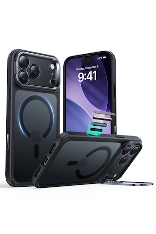 Esr Apple Uyumlu iPhone 17 Pro Max Classic Hybrid Magsafe Standlı Kılıf - Kamera Kontrol Buton - Buzlu Siyah Buzlu Siyah