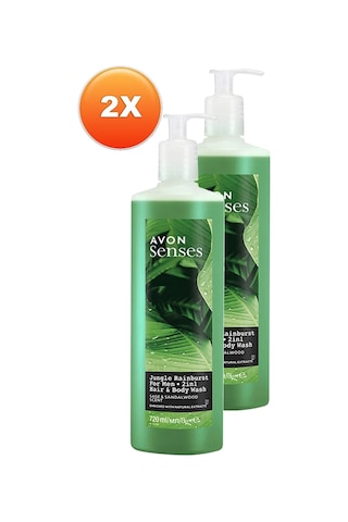 Avon Senses Jungle Rainburst Adaçayı Ve Sandal Ağacı Kokulu Erkek Saç Ve Vücut Şampuanı 2 x 720 ML