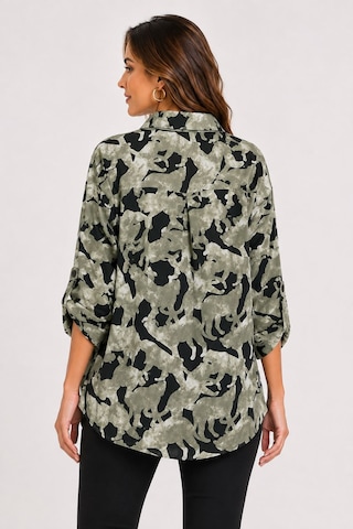 Neden Tekstil Kadın Oversize Desenli Uzun Kol Gömlek - Yeşil