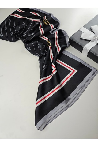 Miorel Scarfs G Tema Vual İpek Şal Halka Desen Silk Scarfs Fular Shawl Hijab Siyah