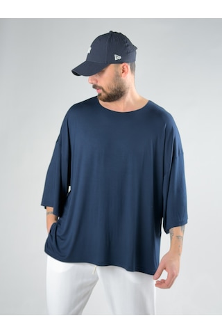 Cocopelli Fakir Kol Lacivert Oversize Viscon T-shirt Coc3026