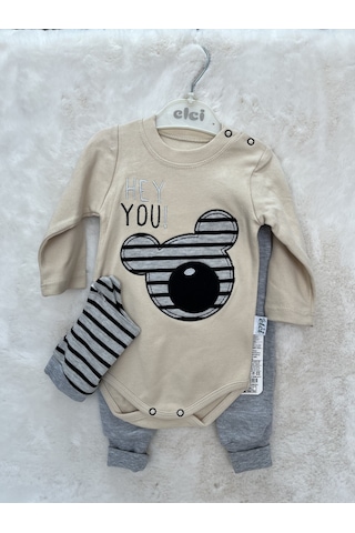 Badili Çizgilimikili İkili Takım Bej