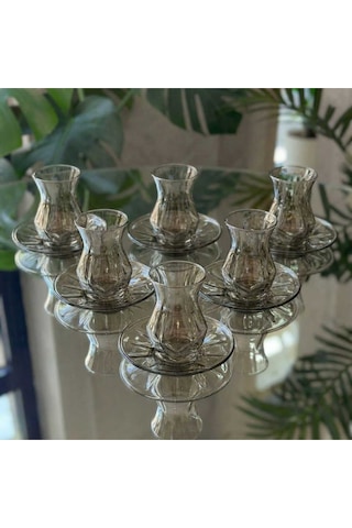 Çnr Home Collection 18 Parça Füme Cam Bardak Seti Gümüş