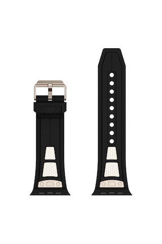 Apple Uyumlu  Watch  4/5/6/se 44mm Hava Alabilen Delikli Metal Süslemeli Desenli Silikon Kordon