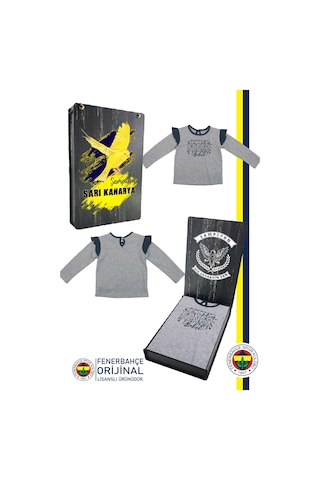 Fenerium Fenerbahçe Lisanslı Uzun Kol Lacivert Bebek Sweat Hediyelik Ahşap Kutulu Gri
