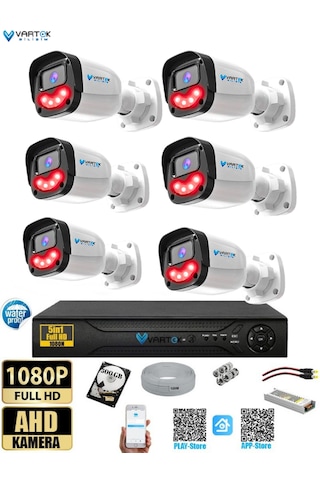 6 Lı 5mp Full Hd 1080p Atom Ledli 500 Gb Hdd Güvenlik Kamera Seti Gece Görüşlü Tak Çalıştır İp Gerektirmez