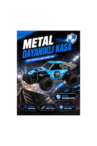 Metal Kasa 1:22 Ölçek Uzaktan Kumandalı Yarış Arabası 2.4 Ghz Uzun Menzilli - Hızlı Sürüş - Darbeye Dayanıklı Kasa - Şarj Edilebilir Pilli Mavi