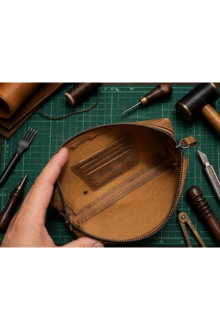 Vintage Leather Craft Hakiki Deri Erkek Çantası Açık Kahverengi - Taba