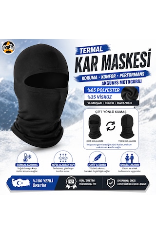 Akgüneş Motogaraj Termal Kar Maskesi Balaklava Motosiklet, Kayak, Snowboard Ve Bisiklet İçin Rüzgar Geçirmez Boyunluklu Kışlık Yüz Maskesi Siyah