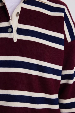 Tudors Kadın Regular Fit Klasik Kesim Çizgili Polo Yaka Bordo Kazak-41811 Bordo