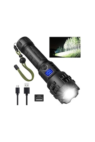 Teltree P70 Led El Feneri, Alüminyum Gövde, Type-c Şarj, Akıllı Pil Göstergesi, Uzun Menzil, Genişletilebilir Zoom, Siyah, Dış Mekan İçin Siyah