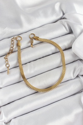 316l Çelik Gold Renk Yassı Zincir Model Kadın Bileklik Çok Renkli