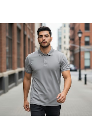 Bite Nose Renk Seçenekli Erkek Polo Yaka Tişört Günlük & Şık Pamuklu Slim Fit Açık Gri