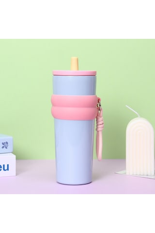 Springsun 710ml 316 Paslanmaz Çelik Isı Yalıtımlı Matara, Sürekli Su İçin Taşınabilir, Damlacık Sağlam, Araba Fincan Tutucusuna Uyumlu, Pipetli Outdoor Kupa Mavi