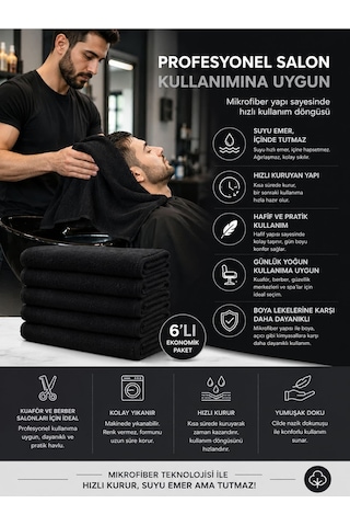 6Lı Paket Boya Tutmayan Mikrofiber El Yüz Spor Kuaför Havlusu 50X (535744741)