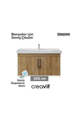 Creavit D20 100 Cm Kapaklı Lavabo Dolabı Everest Melamin Antrasit