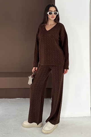 Noa & Noa Kadın Örgü Triko Takım Cozy Texture Kahverengi