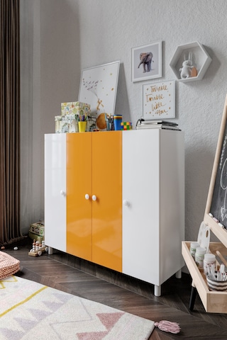 16 Bölmeli 4 Kapaklı Turuncu-beyaz Oyuncak Dolabı - Kreş Dolabı - Tamamı Mdf