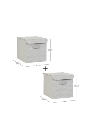 Ocean Home Textile 2'li Gri Balıksırtı Kapaklı Kutu Set 30 X 30 X 30 Cm Genel
